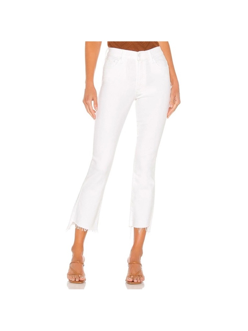 Mother The Insider Crop Step Fray White Fairest of them All Flare Denim Jeans